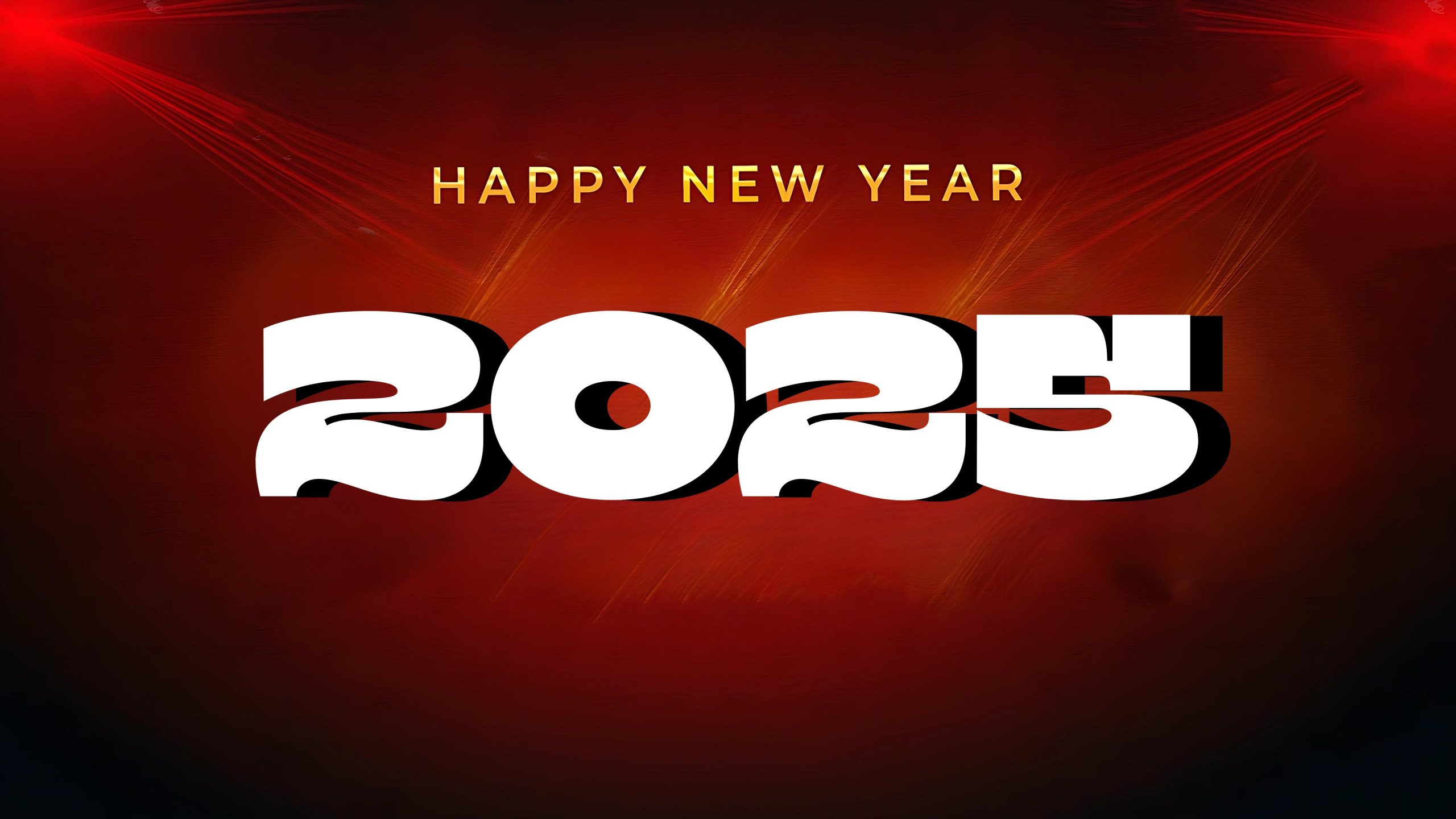 Happy New Year 2025 Golden Text and red background effect 4K UHD Wallpaper for desktop pc