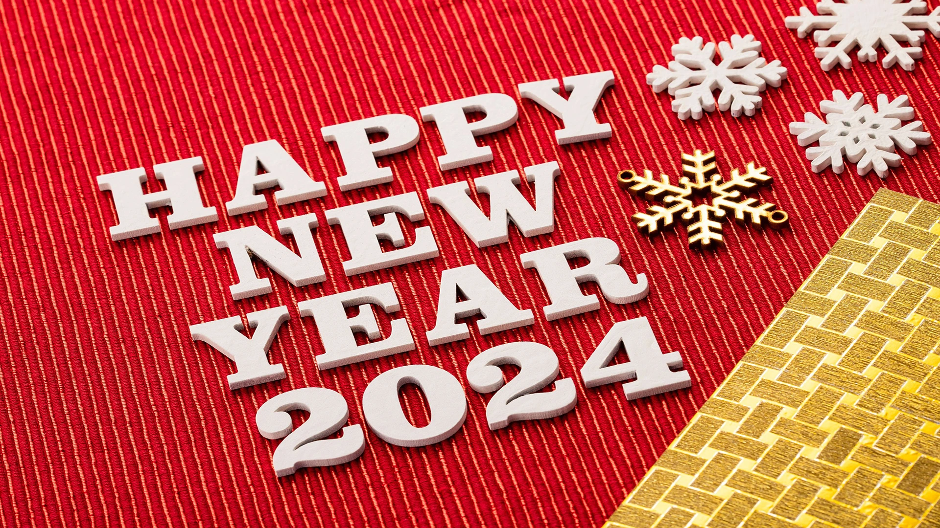 Happy new year 2024 in white letters on red background 1920x1080 wallpaper