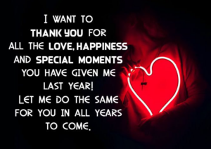 I WANT TO THANK YOU FOR ALL THE LOVE HAPPINESS AND SPECIAL MOMENTS YOU HAVE GIVEN ME LAST YEAR LET ME DO THE SAME FOR YOU IN ALL YEARS TO COME