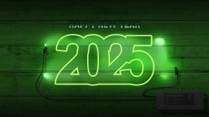 New Year 2025 4k Ultra HD Wallpaper Neon Light In Wood Background