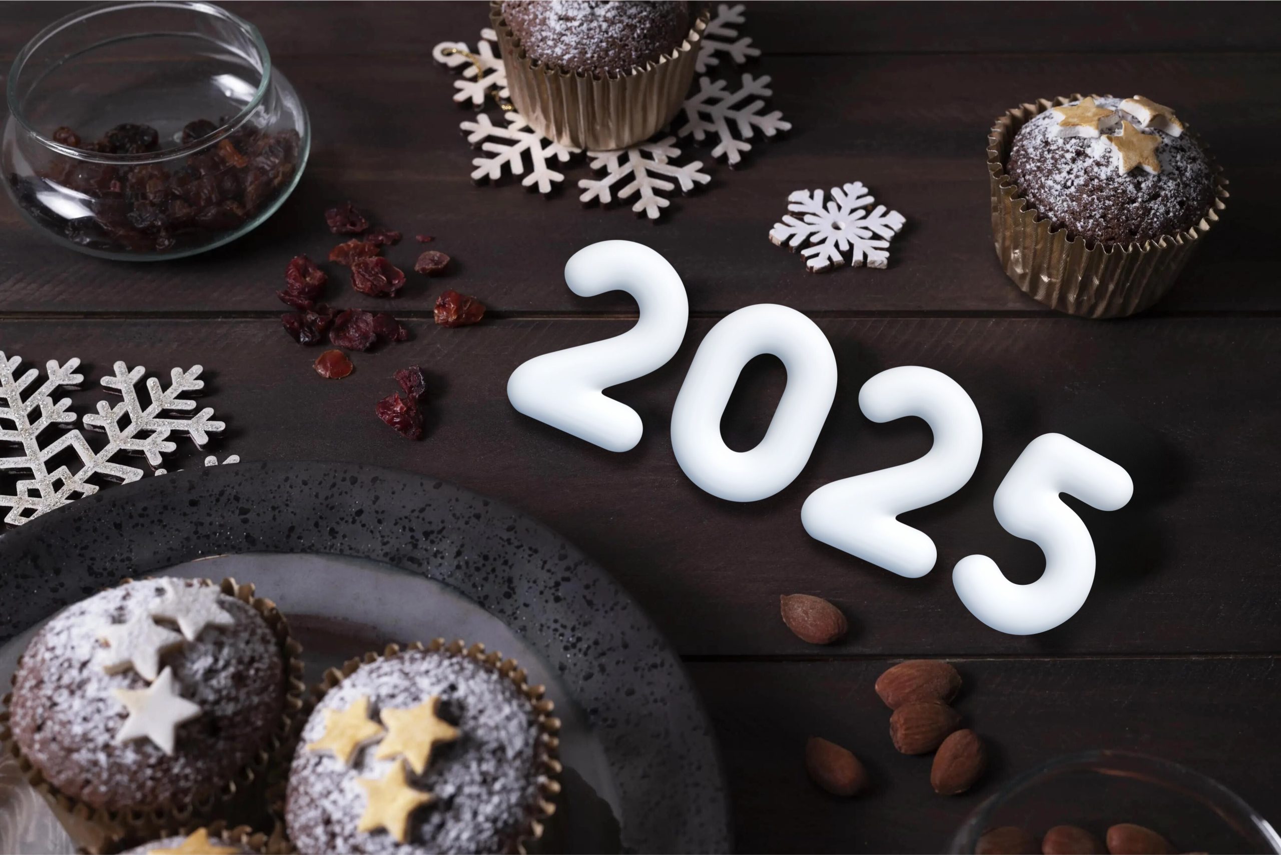 New Year 2025 4k Ultra HD Wallpaper Number With Christmas Cake