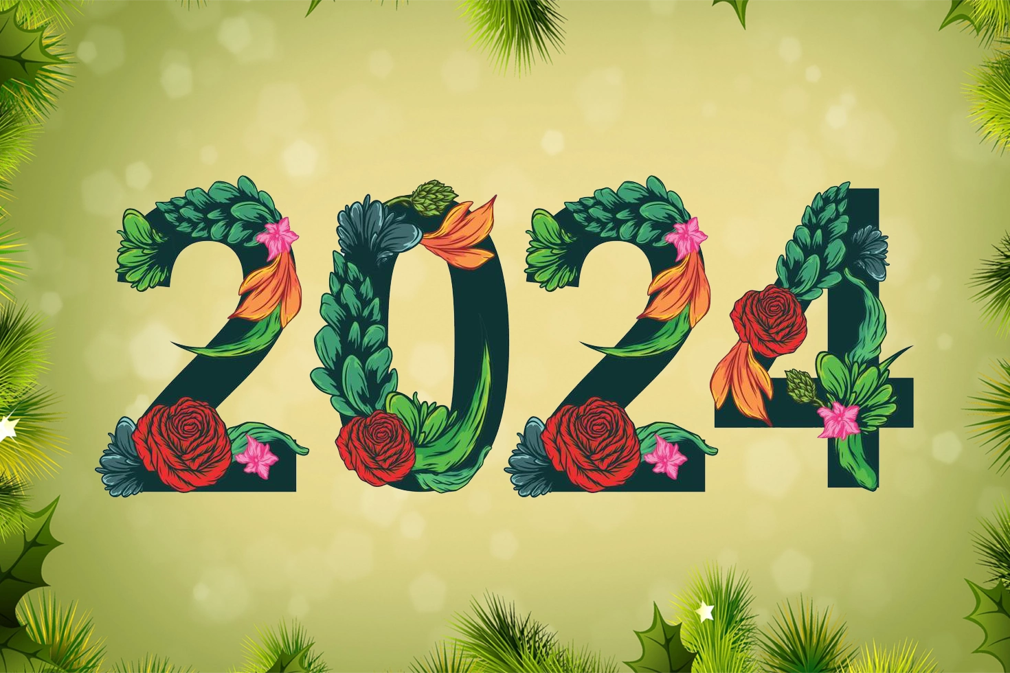 happy new year 2024 flowerfont image HD