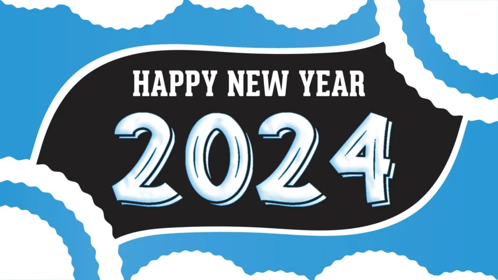 happy new year 2024 merry christmas theme black and blue background wallpaper