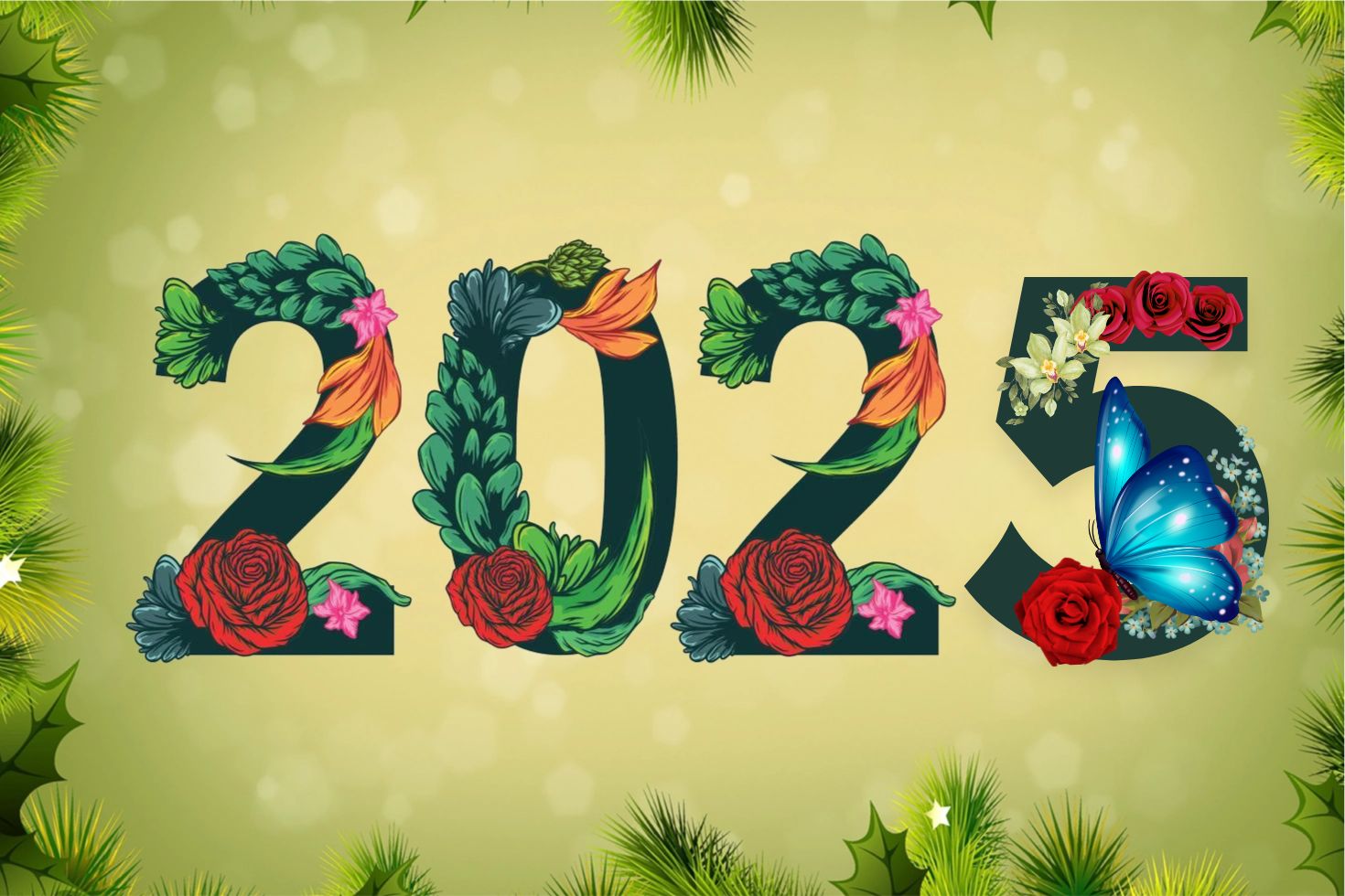 happy new year 2025 flowerfont image HD