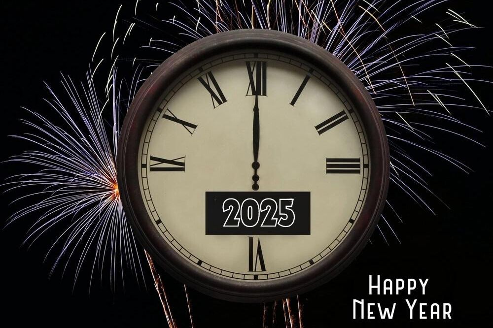 happy new year 2025 o’clock with bg fireworks