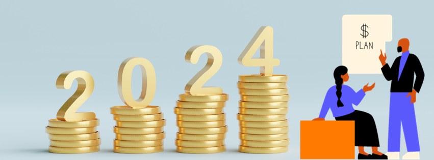 number year 2024 on top stack of coins planing for new year