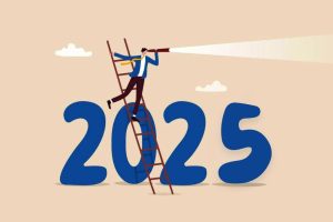 year 2025 business outlook forecast or plan ahead vision for future success new year goal or achievement company target or hope concept businessman climb up on year 2025 to see business outlook vector year 2025 business outlook forecast or plan ahead vision for future success new year goal or achievement company target or hope concept businessman climb up on year 2025 to see business outlook vector
