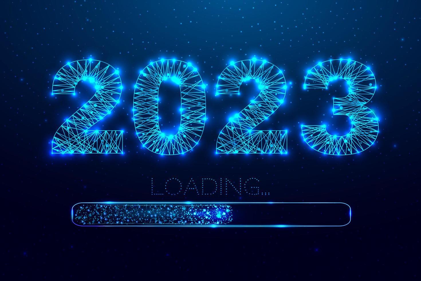 new year 2023 loading loading bar low poly style design numbers from a polygonal wireframe mesh abstract illustration on dark background vector