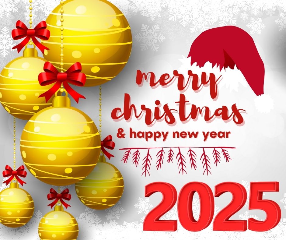 Lettering Merry Christmas Happy New Year 2025 Simple Vector Illustration