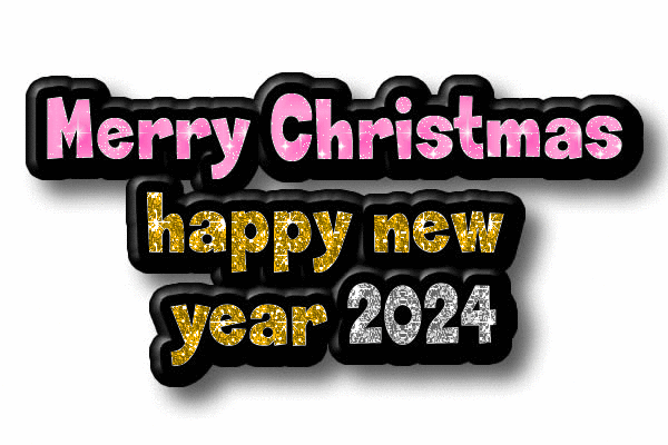 glitter merry christmas and happy new year 2024 black