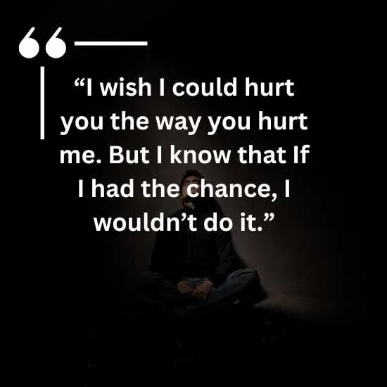 I wish I could hurt you the way you hurt me. But I know that If I had the chance I wouldnt do it