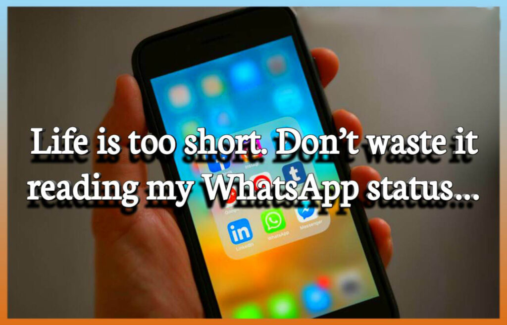 Life is too short. dont waste it reading my WhatsApp status