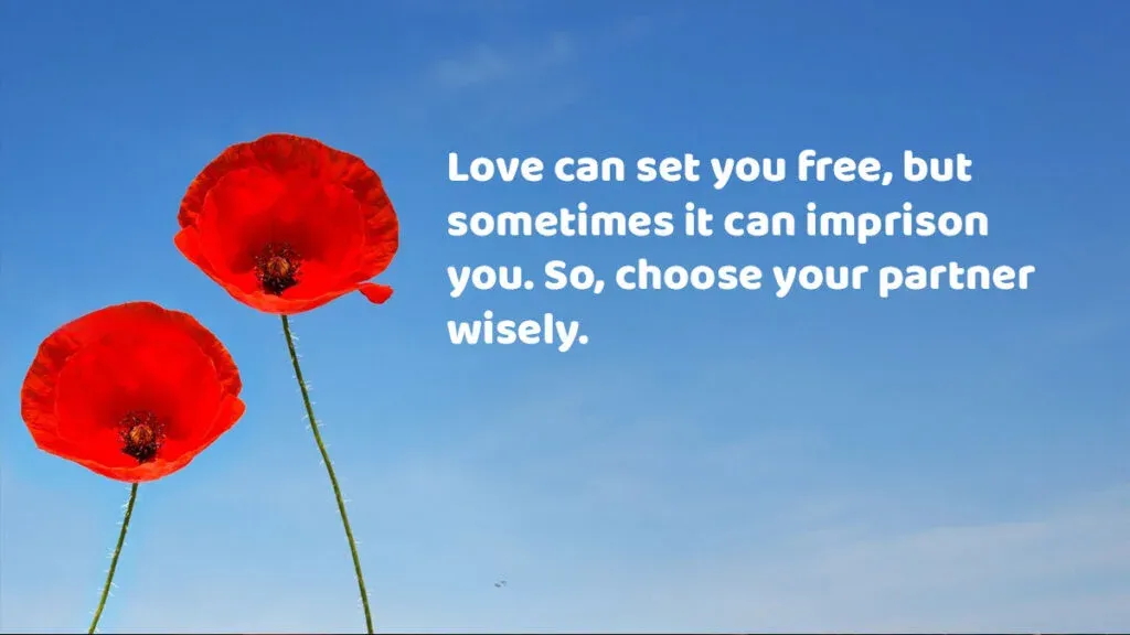 Love can set you free but sometimes it can imprison you. So choose your partner wisely