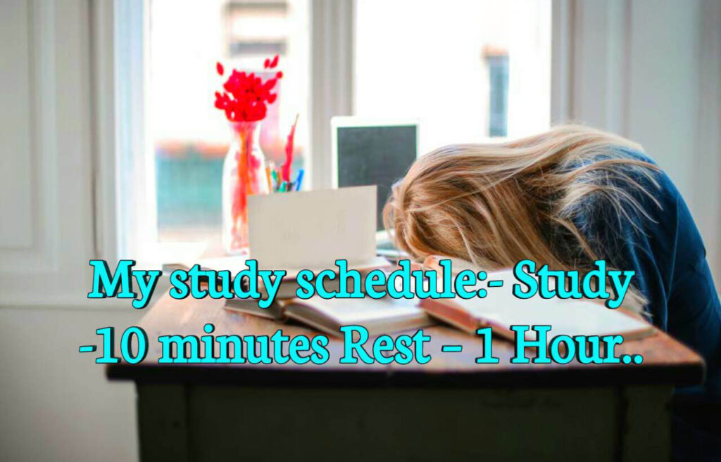 My study schedule Study 10 minutes Rest – 1 Hour