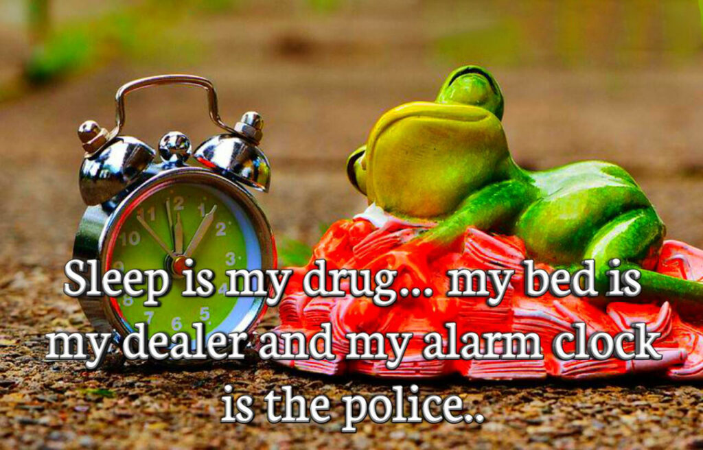 Sleep is my drug… my bed is my dealer and my alarm clock is the police