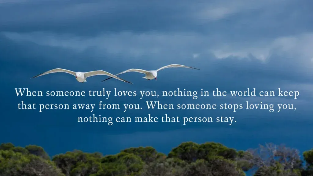 When someone truly loves you nothing in the world can keep that person away from you. When someone stops loving you nothing can make that person stay