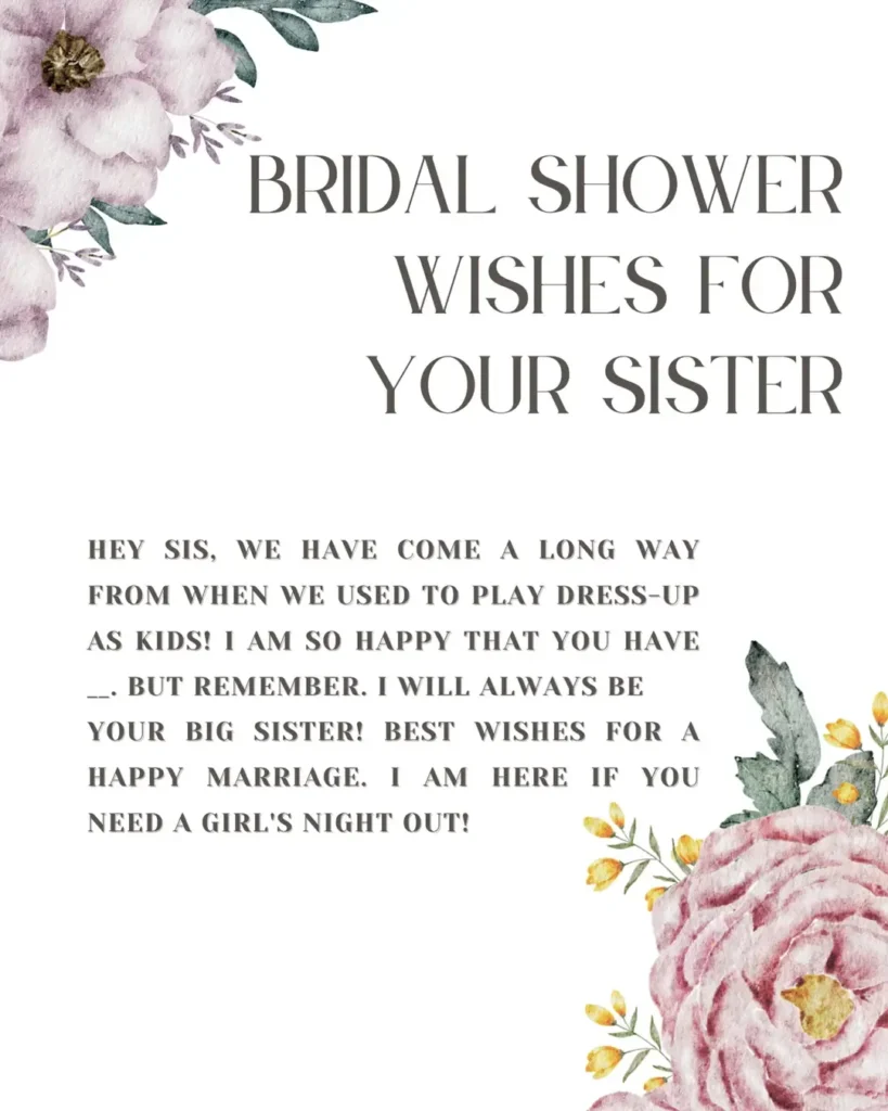 bridal shower wishes for sister