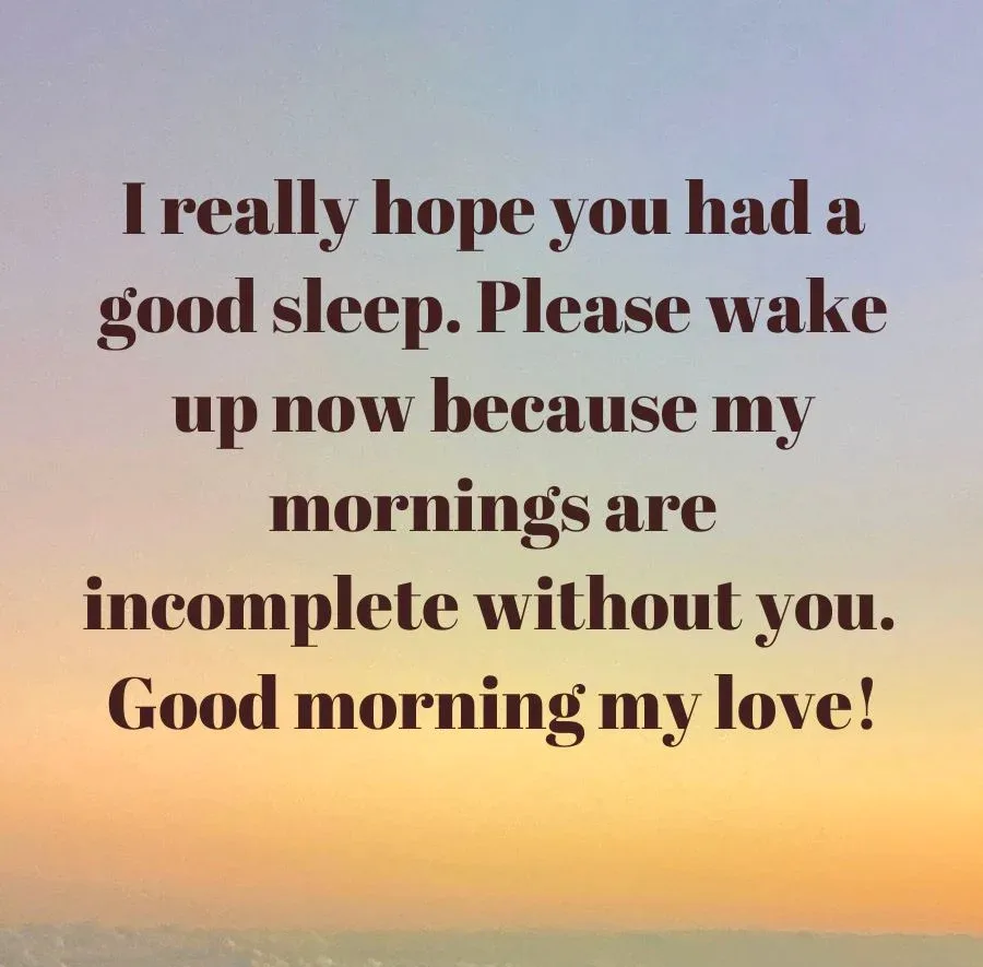 I really hope you had a good sleep. Please wake up nowbecause my mornings are incomplete without you. Good morning my love image