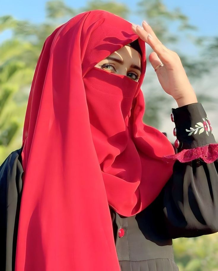 islamic profile pic with red color hijab