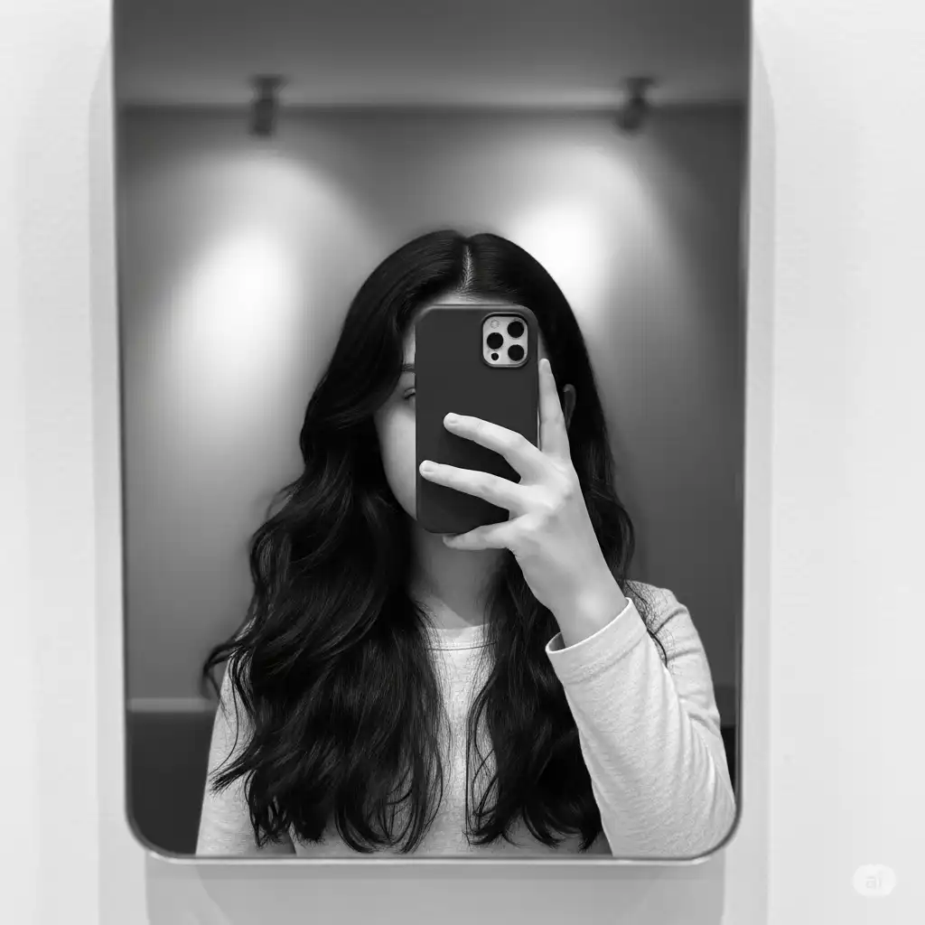 Stylish Hidden Face Girl DP | Black & White Mirror Selfie