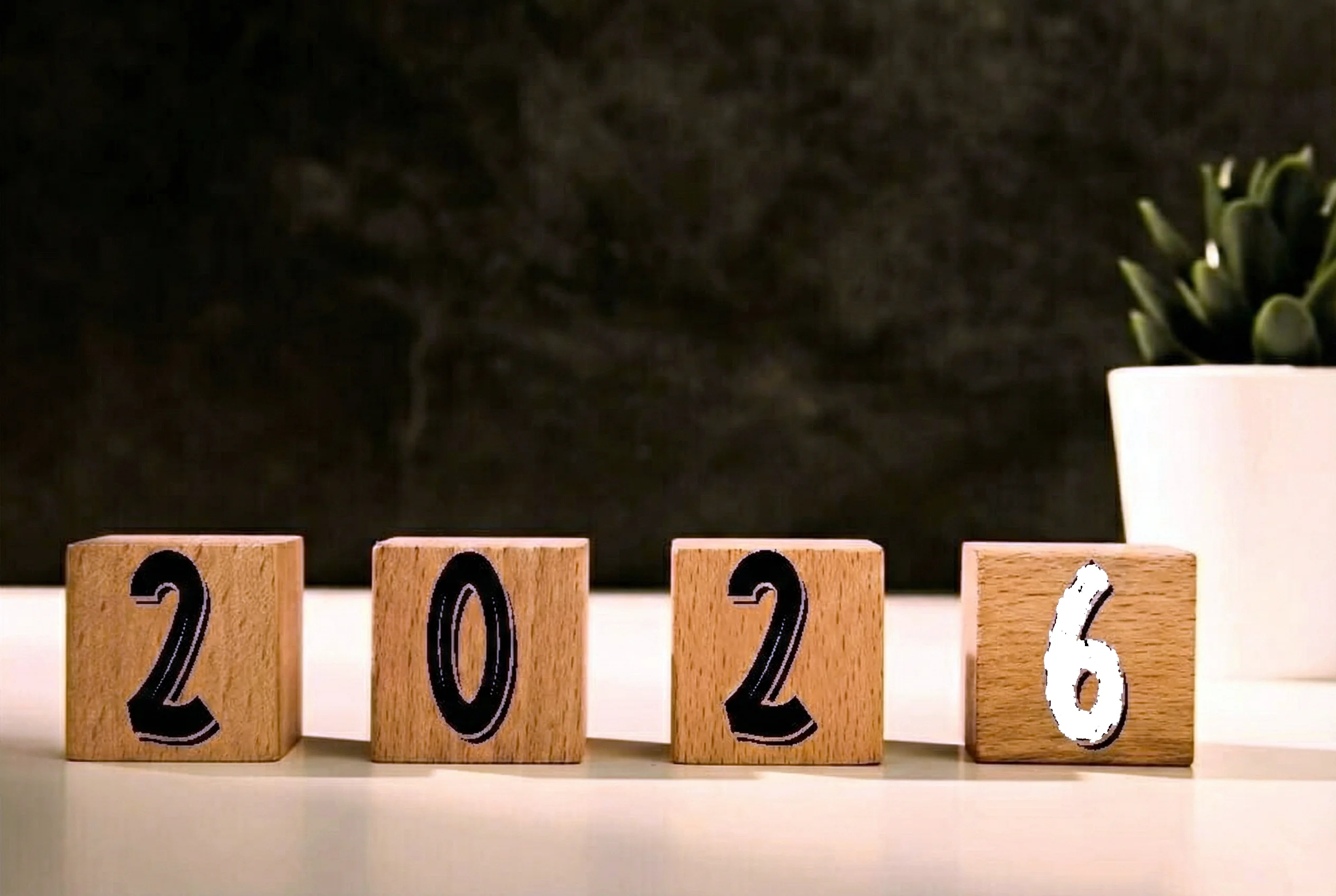 2026 New Year Minimalist Decor – Wooden Block Numbers with Succulent on Neutral Background 2026 New Year Minimalist Decor – Wooden Block Numbers with Succulent on Neutral Background