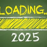 Best wishes, we wish you a Happy new year, 2025 loading bar on schoolboard. Flat vector best midnight slogan or quote. Christmas and New year greeting card. New Year's at midnight.