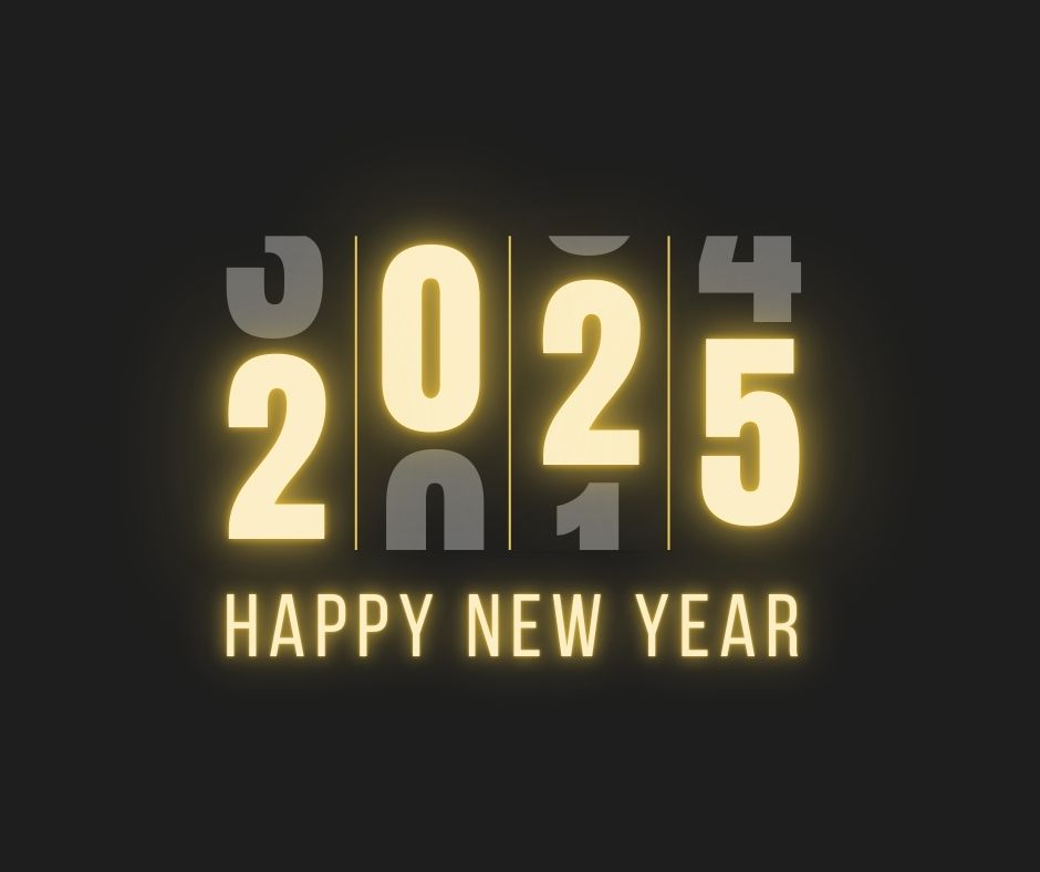 Black Minimalist Happy New Year 2025 Facebook Post