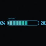 Blue loading bar from 2024 to 2025 on a black background New Year concept
