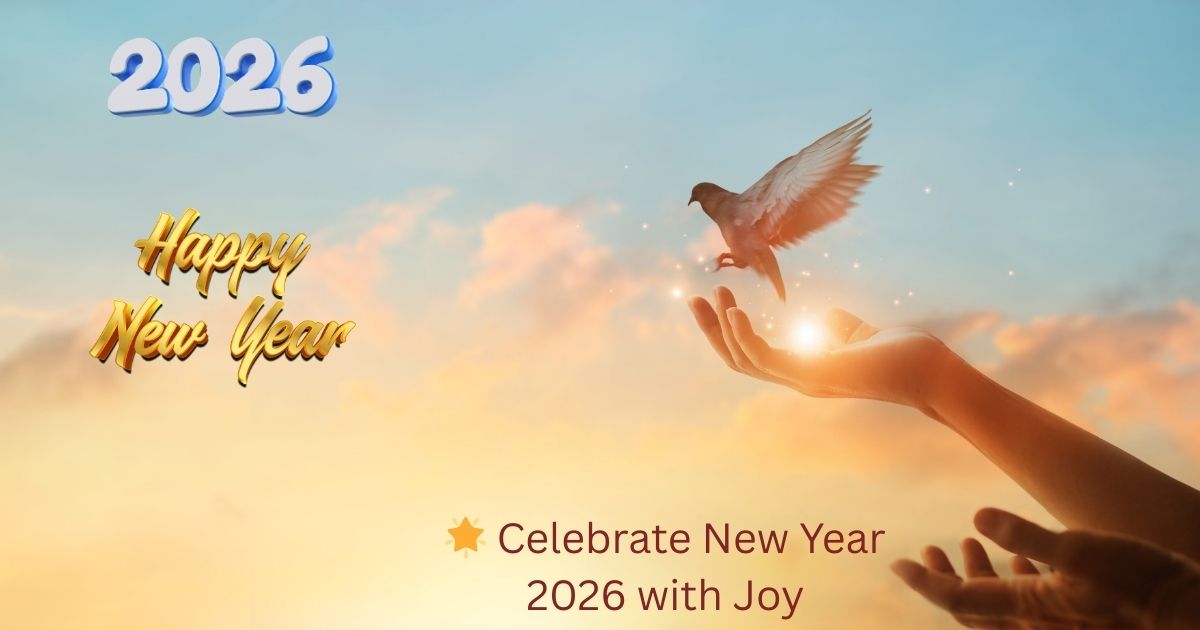 Celebrate New Year 2026 with Joy Peaceful Sunrise Dove Background Celebrate New Year 2026 with Joy Peaceful Sunrise & Dove Background