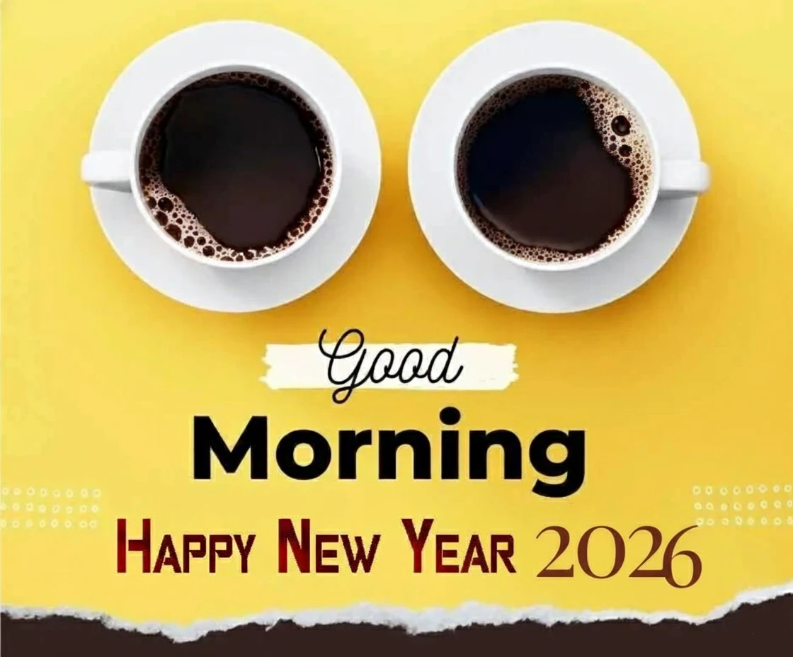Good Morning Happy New Year 2026 Images with two cup of tea