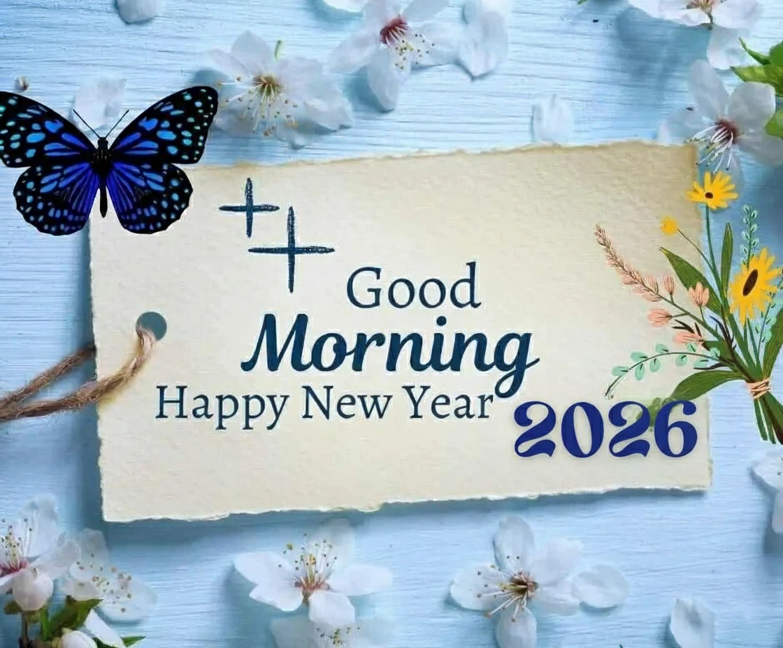 Good morning Happy New Year 2026 with flower design