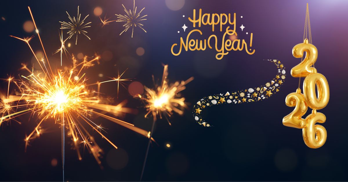 Happy New Year 2026 Celebration with Sparklers Golden Balloons Festive Greetings Happy New Year 2026 Celebration with Sparklers & Golden Balloons Festive Greetings