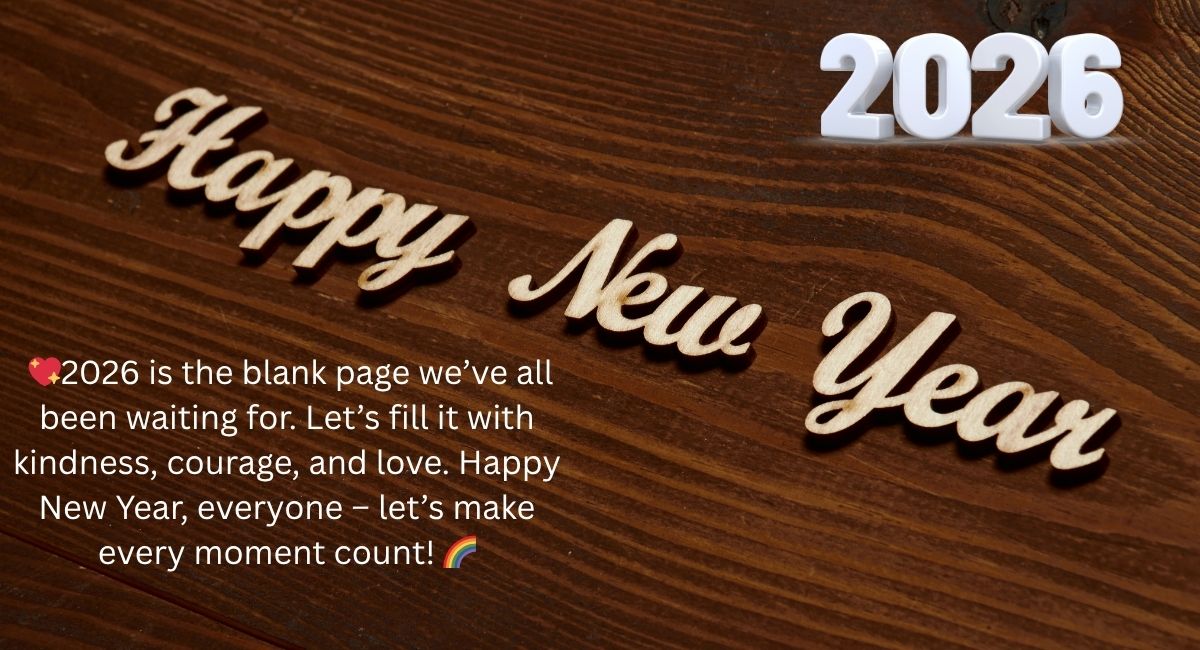 Happy New Year 2026 Inspirational Quote for Social Media Status Rustic Design with Wooden Typography and a Heartfelt Message About Filling the Year with Kindness Courage and Love Happy New Year 2026 Inspirational Quote for Social Media Status Rustic Design with Wooden Typography and a Heartfelt Message About Filling the Year with Kindness, Courage, and Love.