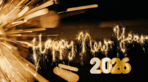Happy New Year 2026 Sparkler Celebration Golden Firework Greeting