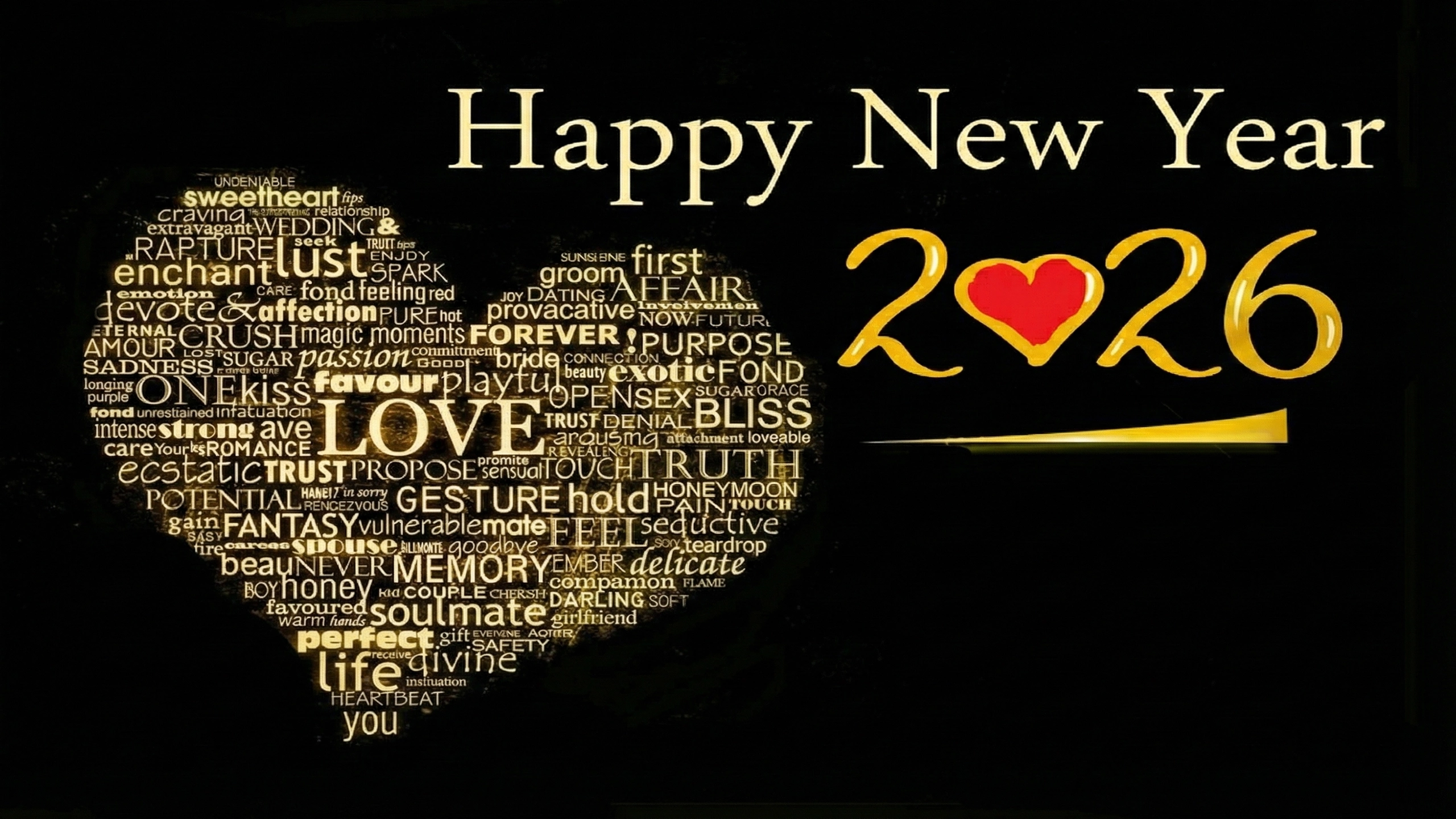Happy New Year 2026 beautiful love wallpaper for your computer or smartphone 2560x1440