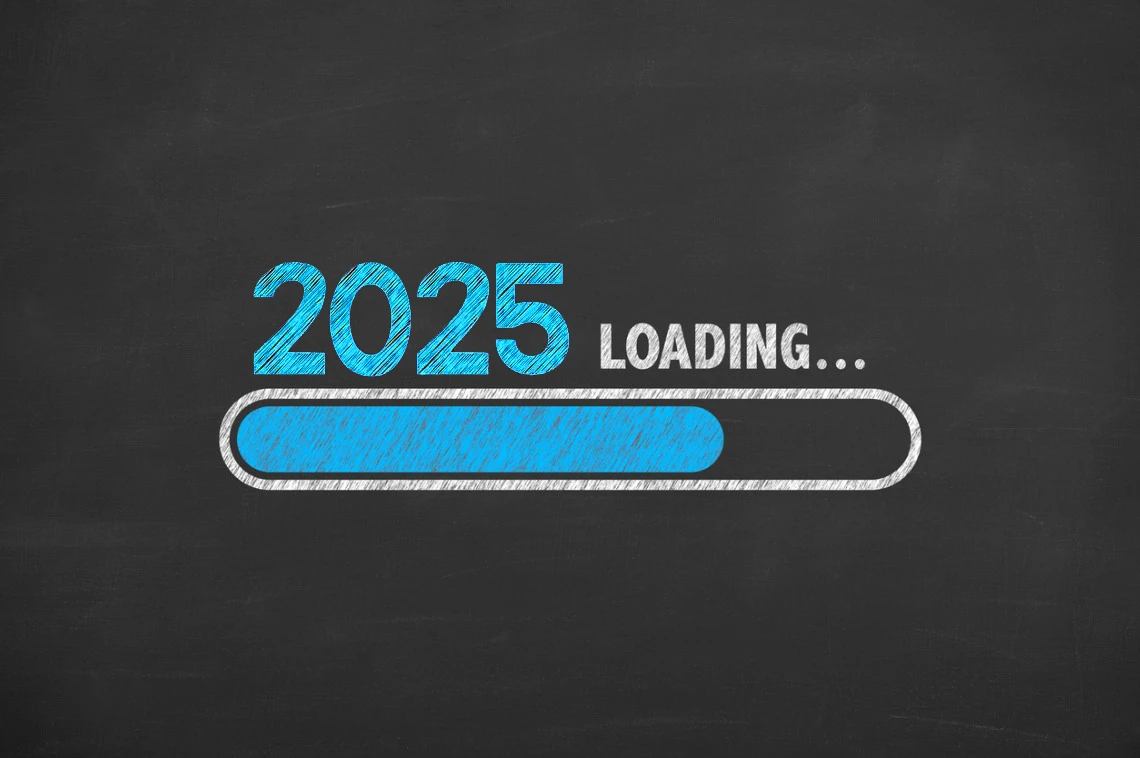 Loading New Year 2025 On Blackboard Background High Res copy