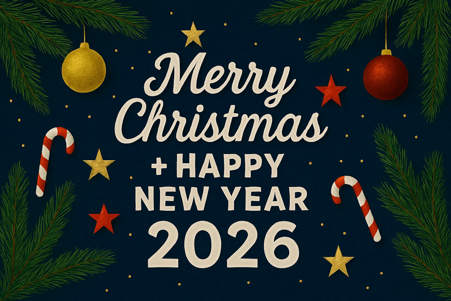 Merry Christmas Happy New Year 2026 Holiday Greeting Card Merry Christmas + Happy New Year 2026 Holiday Greeting Card