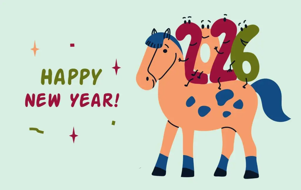 happy new year of the horse 2026 card banner invitation poster with funny numerals vector