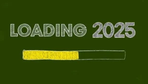 illustration green board message loading 2025 represents new year vacation
