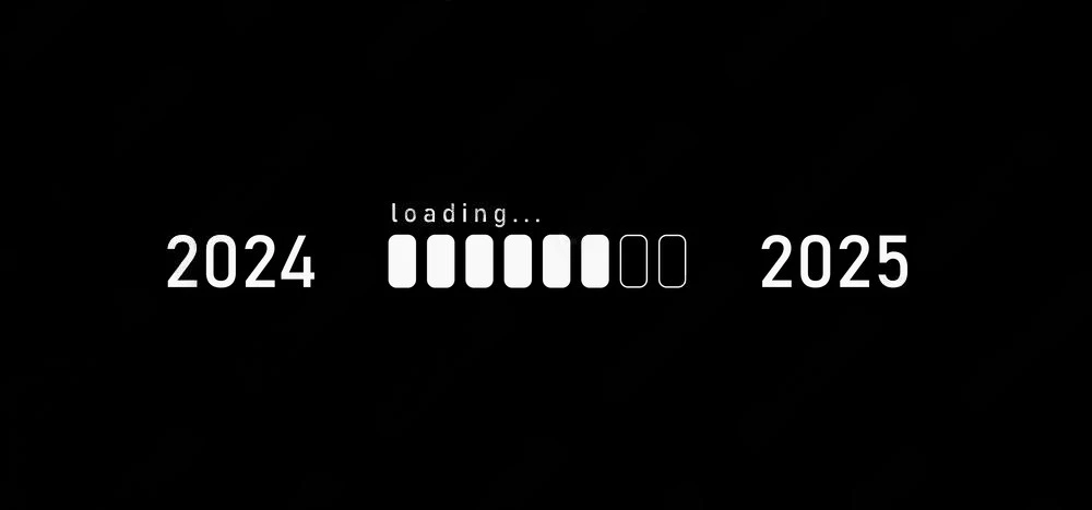 white loading bar from 2024 to 2025 on a black background New Year concept