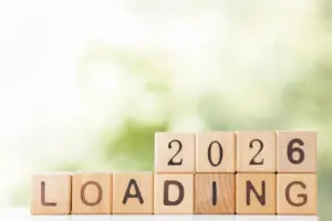 2026 New Year loading with wood cube progress bar creative background 2026 New Year loading with wood cube progress bar creative background