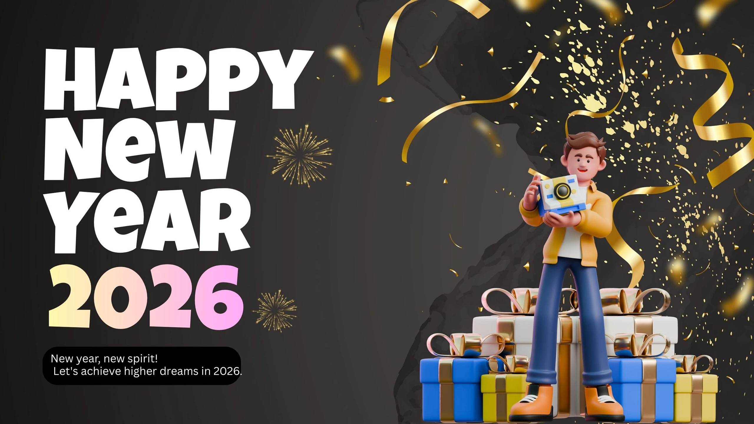 Black and Gold Modern 3D Happy New Year Wallpaper Desktop Desktop Wallpaper