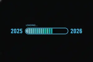 Blue loading bar from 2025 to 2026 on a black background New Year concept Blue loading bar from 2025 to 2026 on a black background New Year concept