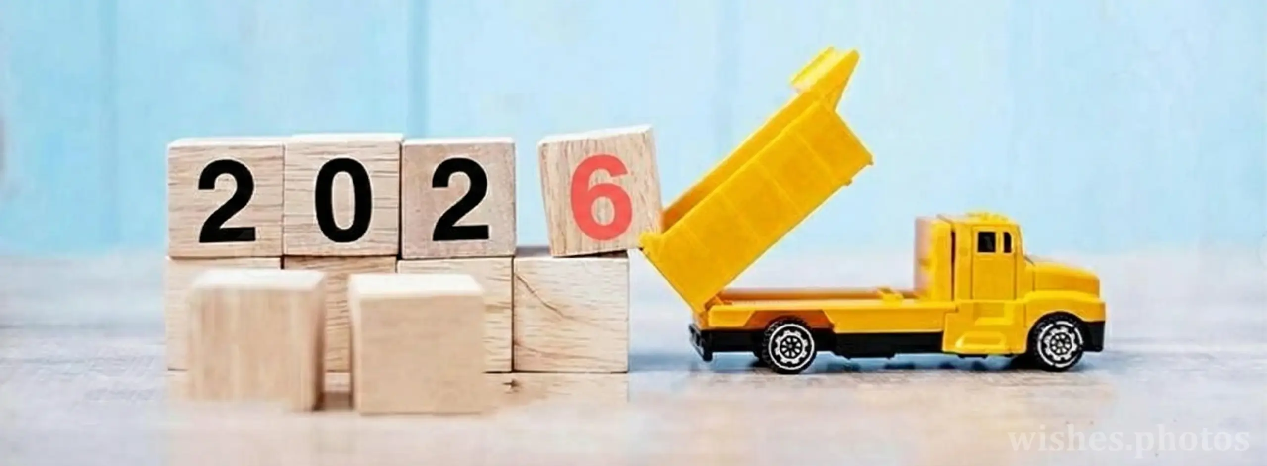 FB cover photo 2026 happy new year with miniature truck or construction vehicle new start vision resolution goal industrial warehouse concept photo