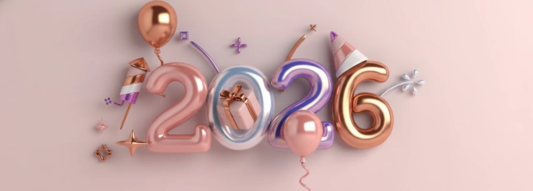 Happy New Year 2026 Greeting Card with Pink Background
