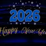 Happy New Year 2026 Wallpapers HD Images gold and silver letter on blue background