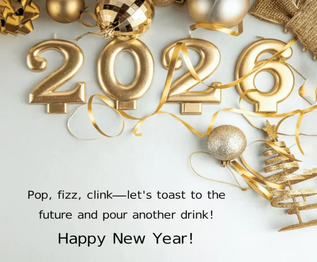 Happy New Year Wishes Status For Social Media 2026 ,,, Pop, fizz, clink let's toast to the future and pour drink