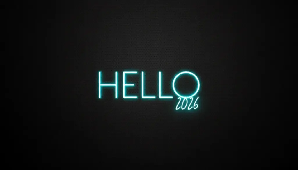 Hello 2026 black background with white neon latter Hello 2026 black background with white neon latter
