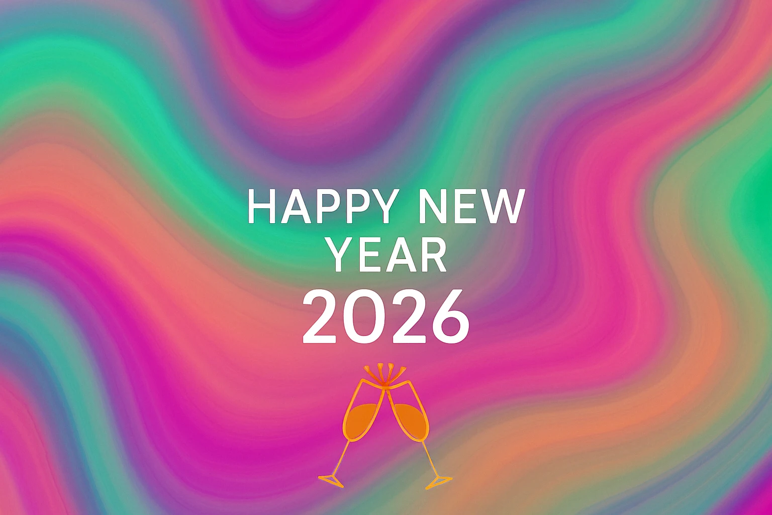 Modern Art Happy New Year 2026 Full HD Desktop Wallpaper with Fluid Pastel Marble Background and Minimalist White Typography
