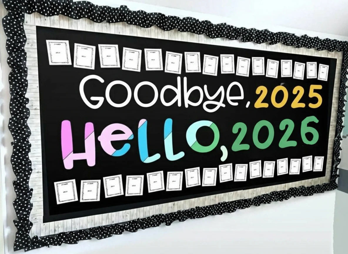 New Year Goodbye 2025 Hello 2026 Bulletin Board Ideas imaage